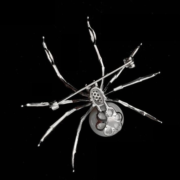 PEARL DIAMOND SILVER SPIDER BROOCH PIN - Picture 6 of 6